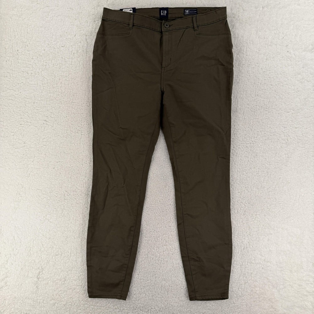 Gap Stretch Skinny Pants Womens 14 Olive‎ Green Twill Chino Pockets Casual
